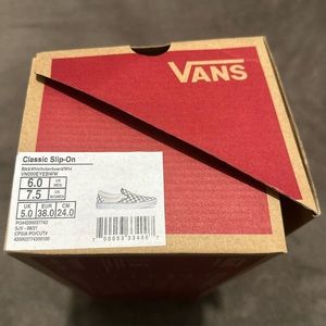 VANS CHECKERBOARD SLIP ON BLK/WHITE. WMNS SZ 7.5/ MENS 6.